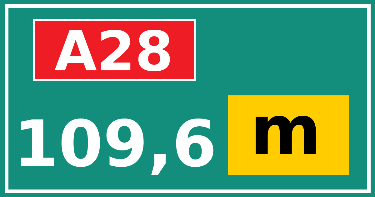 Hectometerbord A28 109,6 letter m
