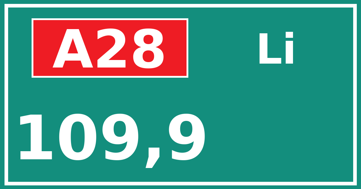 Hectometerbord A28 109,9 zijde Li
