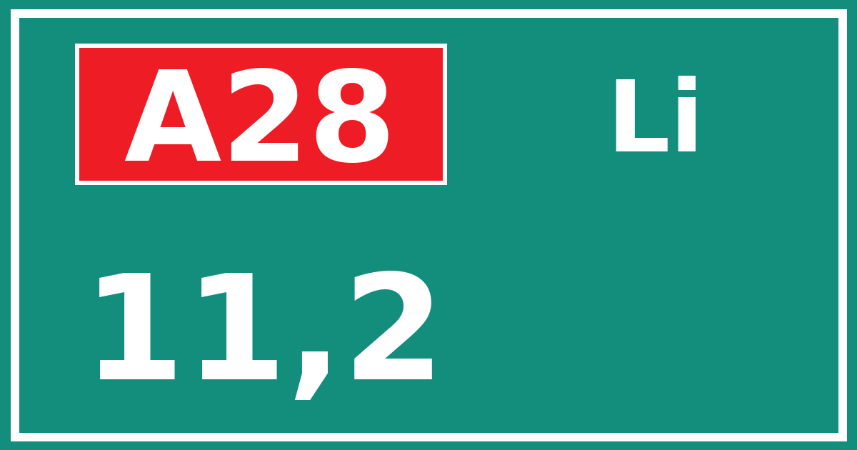 Hectometerbord A28 11,2 zijde Li