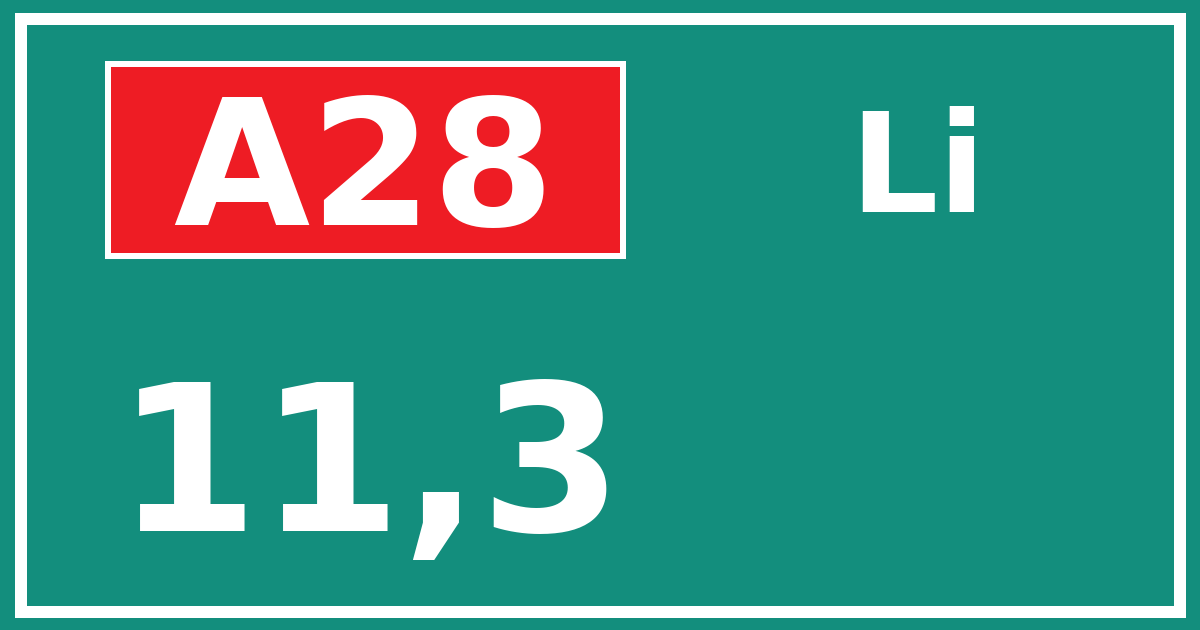 Hectometerbord A28 11,3 zijde Li