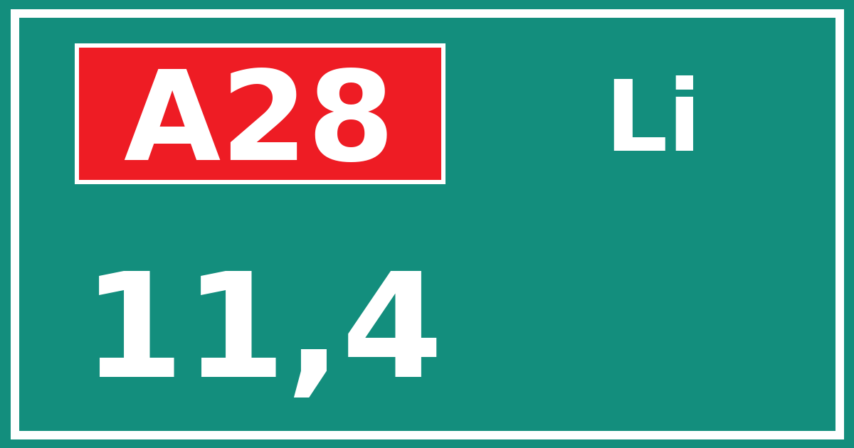Hectometerbord A28 11,4 zijde Li