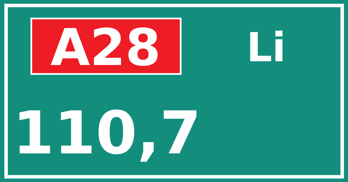 Hectometerbord A28 110,7 zijde Li