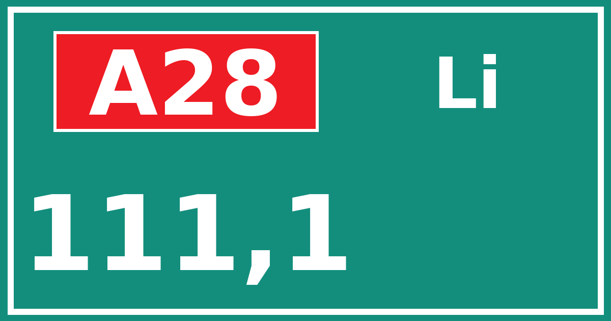 Hectometerbord A28 111,1 zijde Li