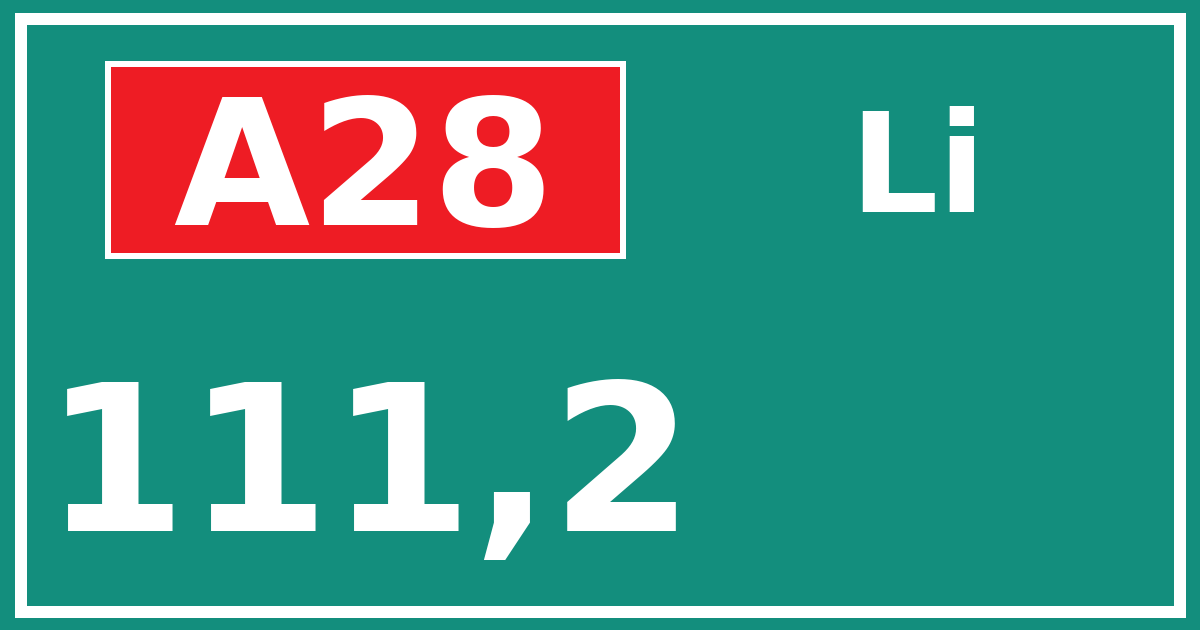 Hectometerbord A28 111,2 zijde Li