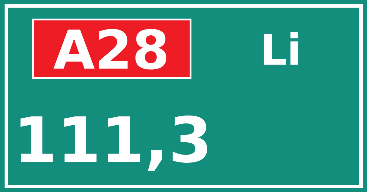 Hectometerbord A28 111,3 zijde Li