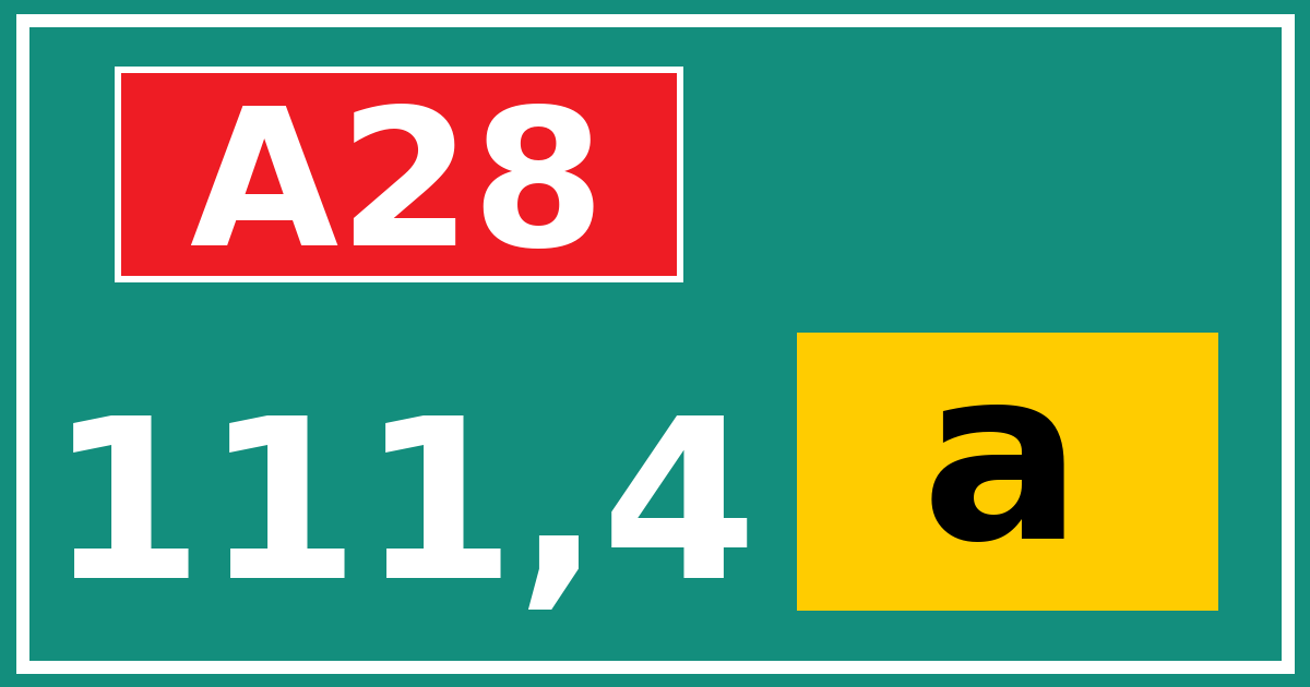 Hectometerbord A28 111,4 letter a