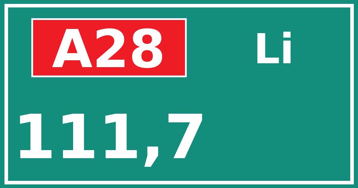 Hectometerbord A28 111,7 zijde Li