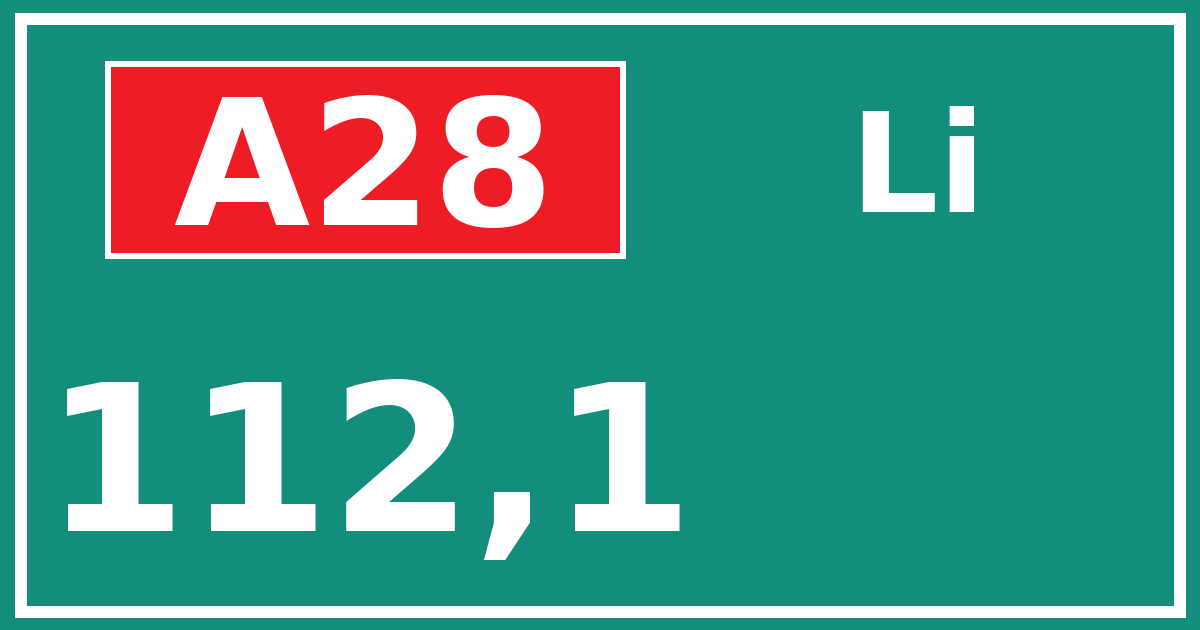 Hectometerbord A28 112,1 zijde Li