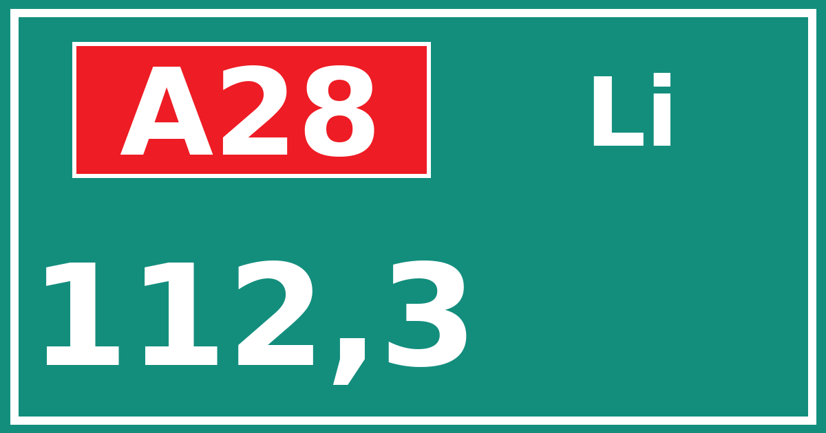 Hectometerbord A28 112,3 zijde Li