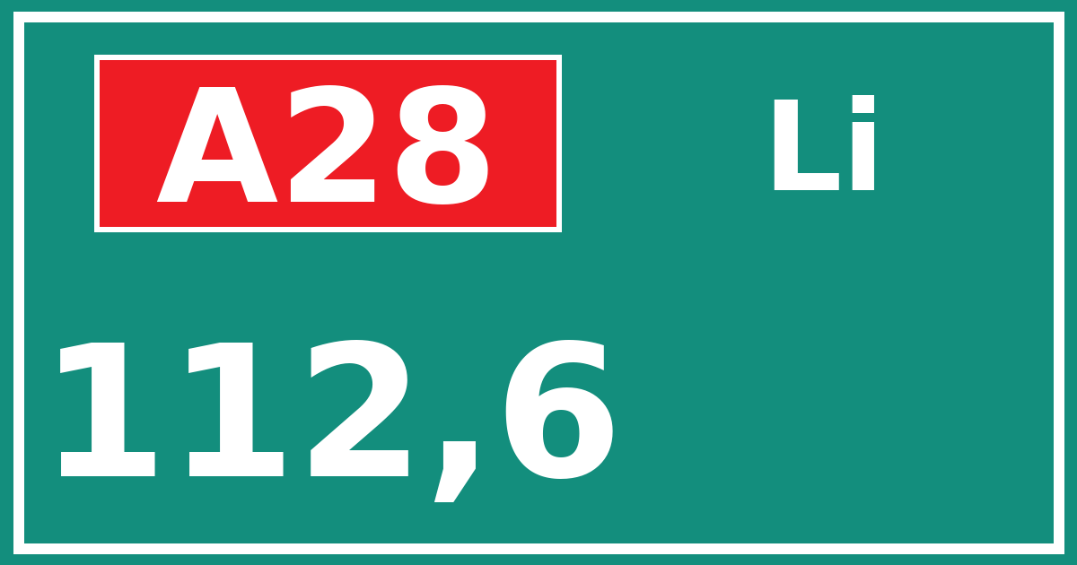 Hectometerbord A28 112,6 zijde Li