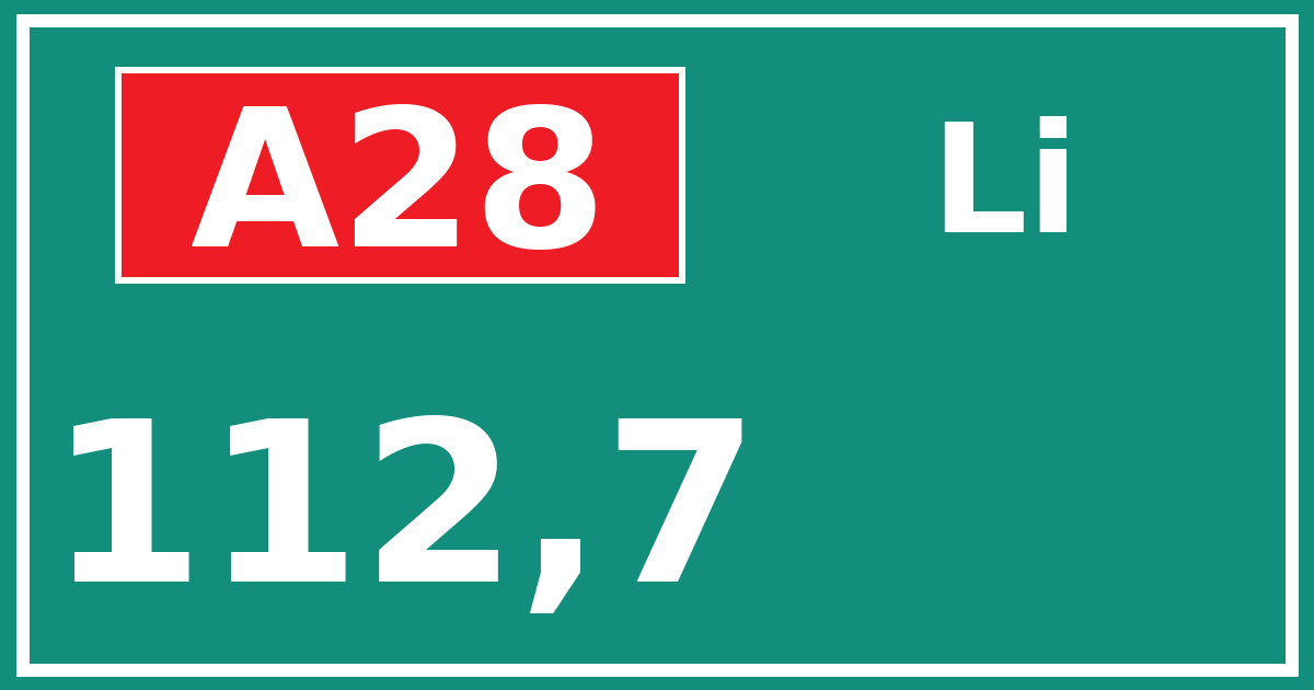 Hectometerbord A28 112,7 zijde Li