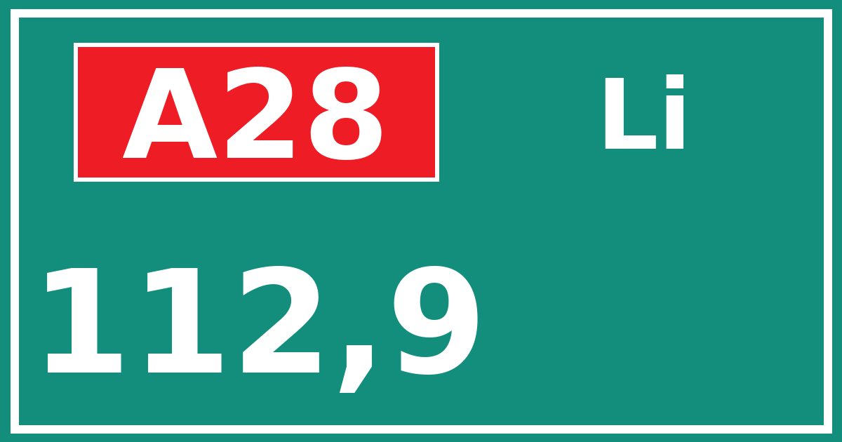 Hectometerbord A28 112,9 zijde Li