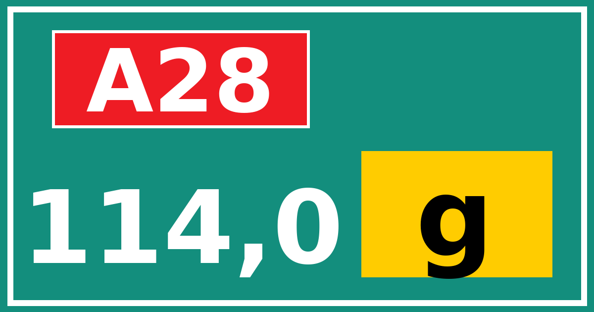 Hectometerbord A28 114,0 letter g