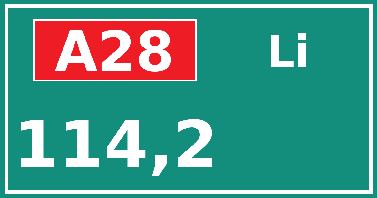 Hectometerbord A28 114,2 zijde Li