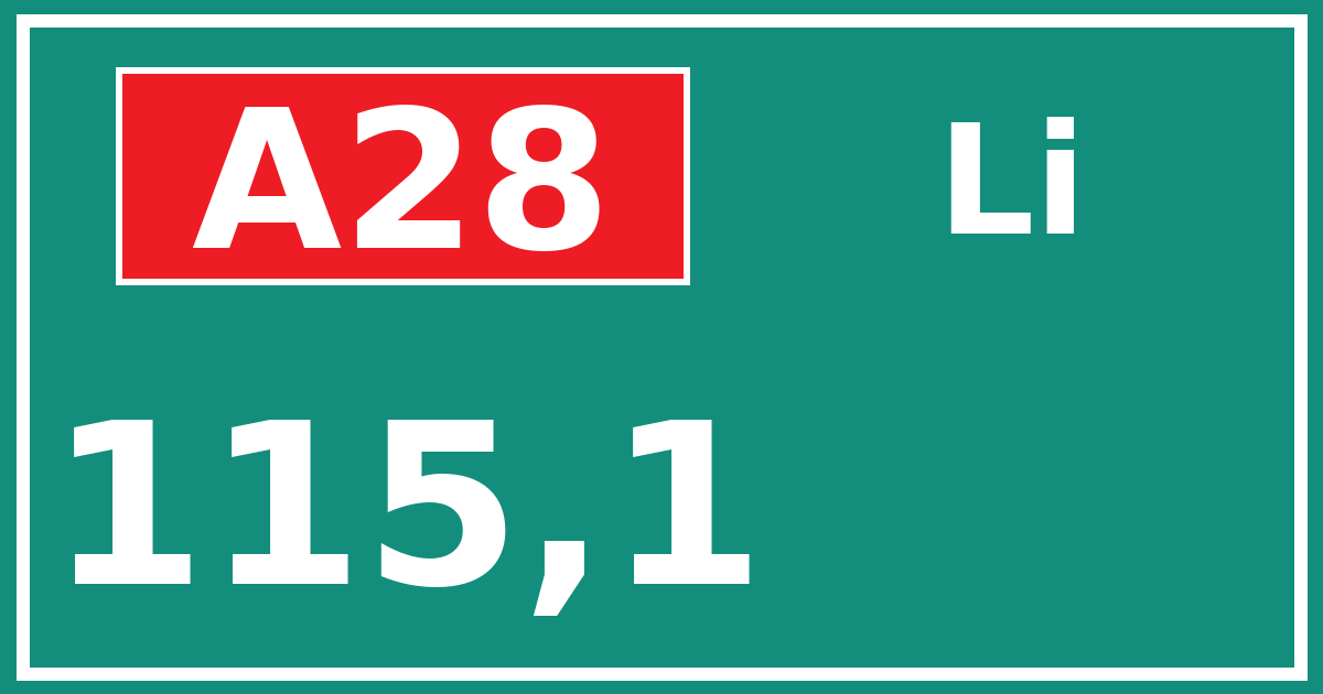 Hectometerbord A28 115,1 zijde Li