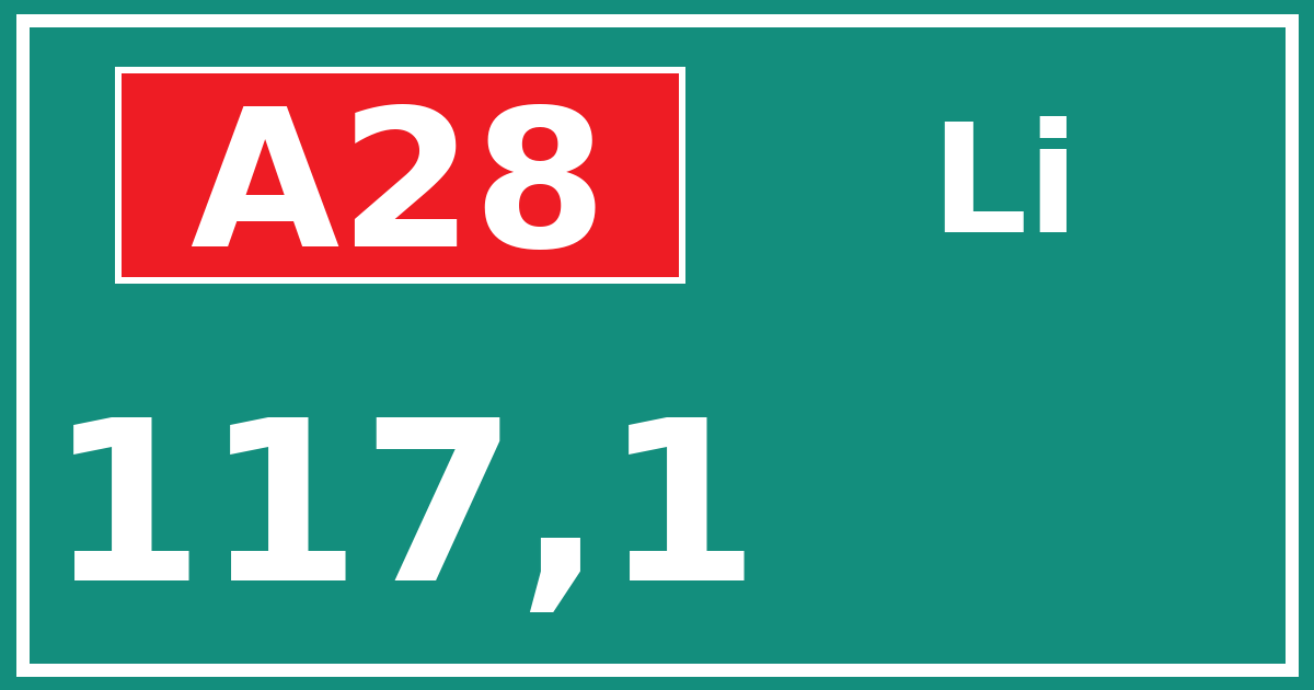 Hectometerbord A28 117,1 zijde Li