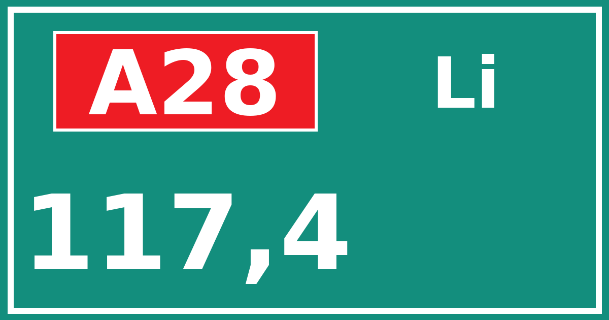 Hectometerbord A28 117,4 zijde Li