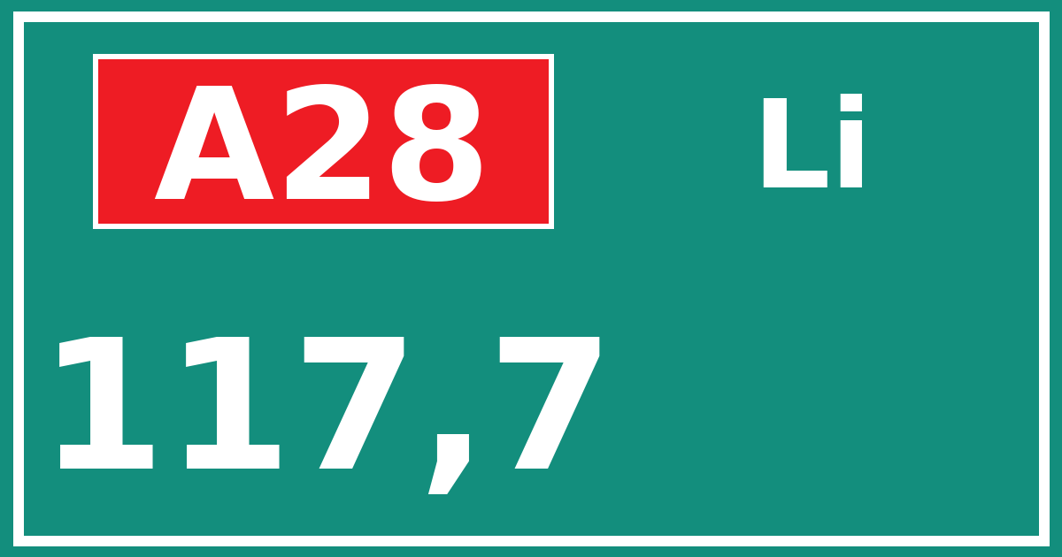 Hectometerbord A28 117,7 zijde Li