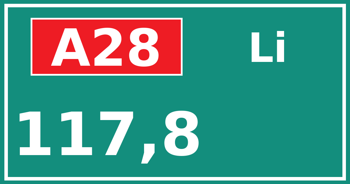 Hectometerbord A28 117,8 zijde Li