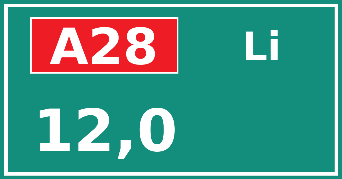 Hectometerbord A28 12,0 zijde Li