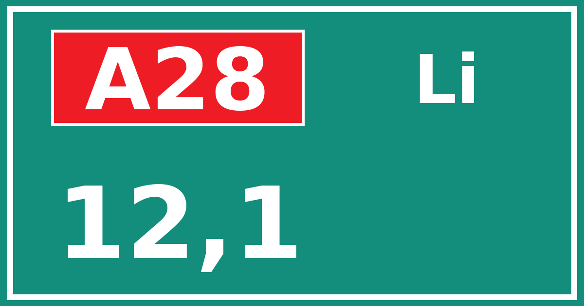 Hectometerbord A28 12,1 zijde Li