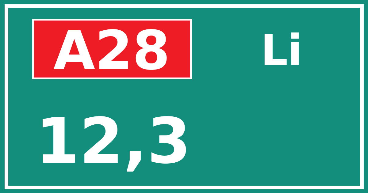 Hectometerbord A28 12,3 zijde Li