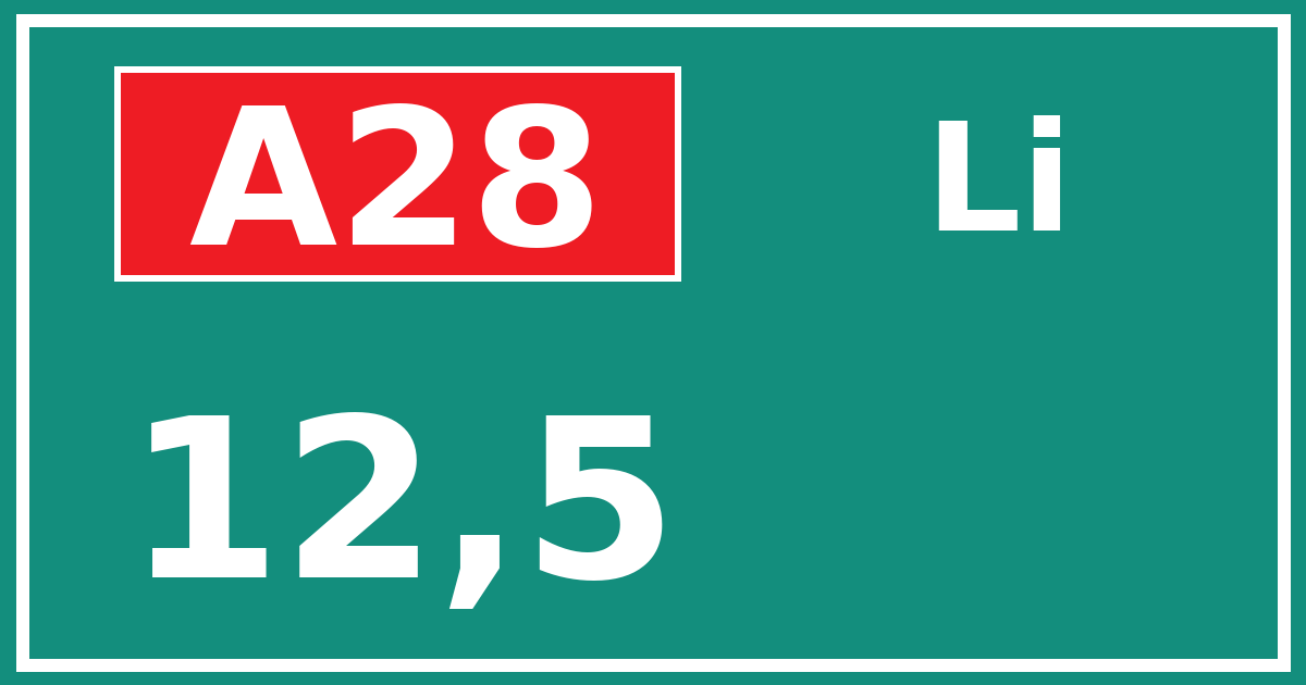 Hectometerbord A28 12,5 zijde Li