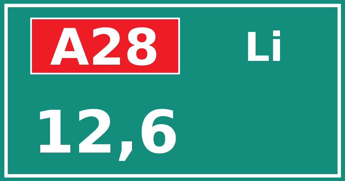 Hectometerbord A28 12,6 zijde Li