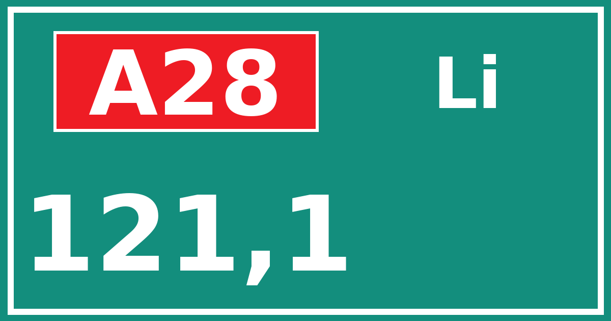Hectometerbord A28 121,1 zijde Li