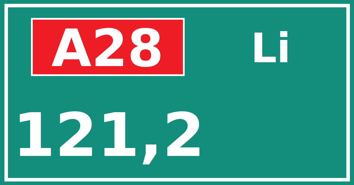 Hectometerbord A28 121,2 zijde Li
