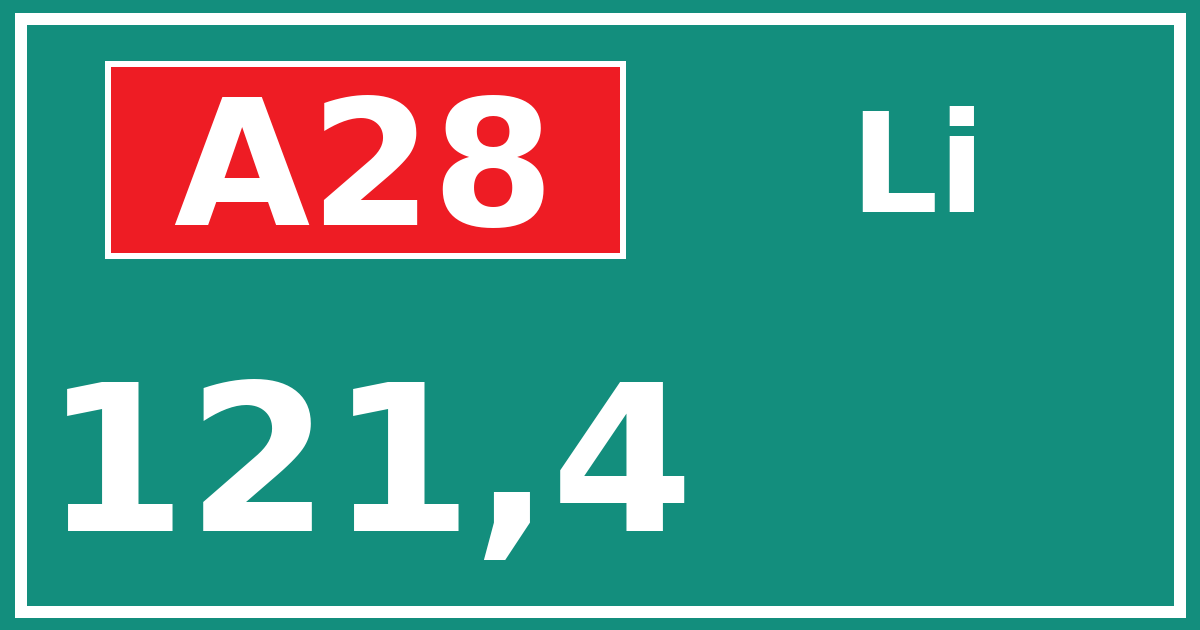 Hectometerbord A28 121,4 zijde Li