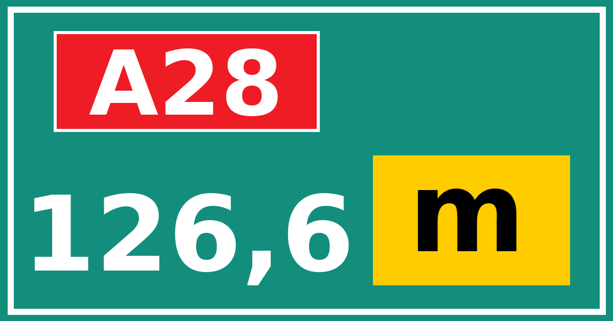 Hectometerbord A28 126,6 letter m