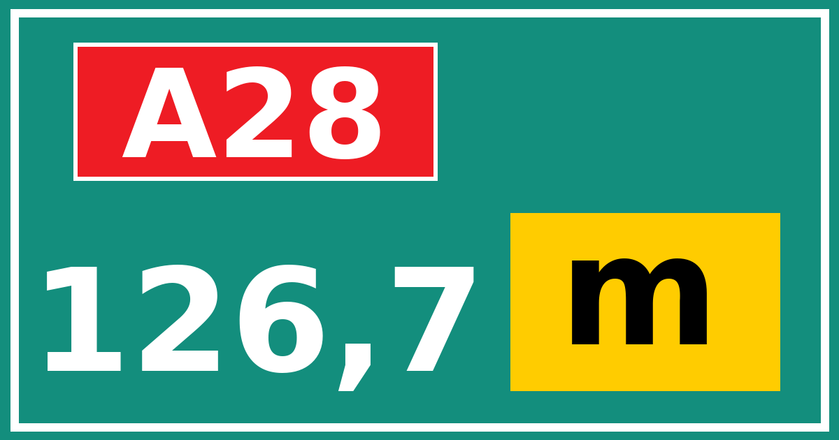 Hectometerbord A28 126,7 letter m