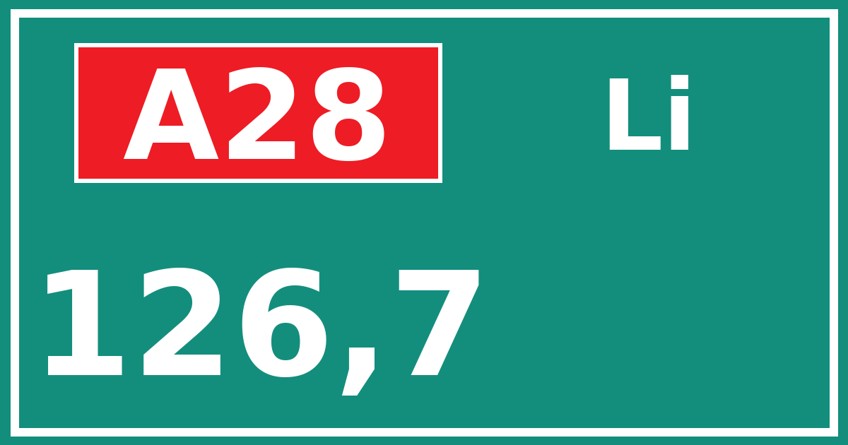 Hectometerbord A28 126,7 zijde Li