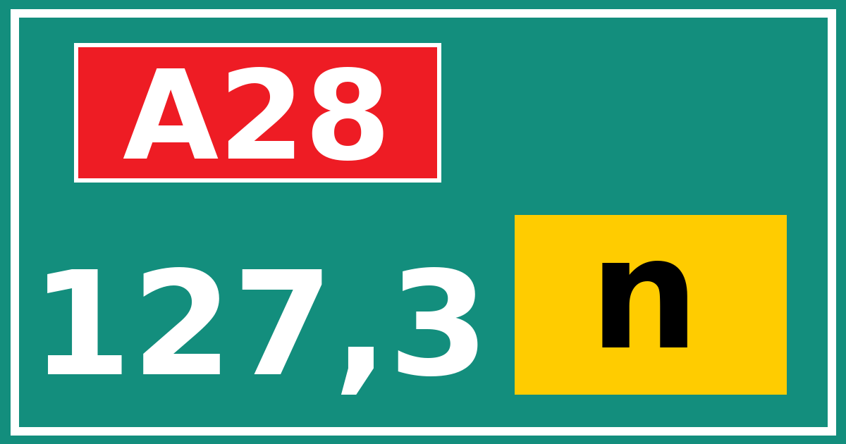 Hectometerbord A28 127,3 letter n