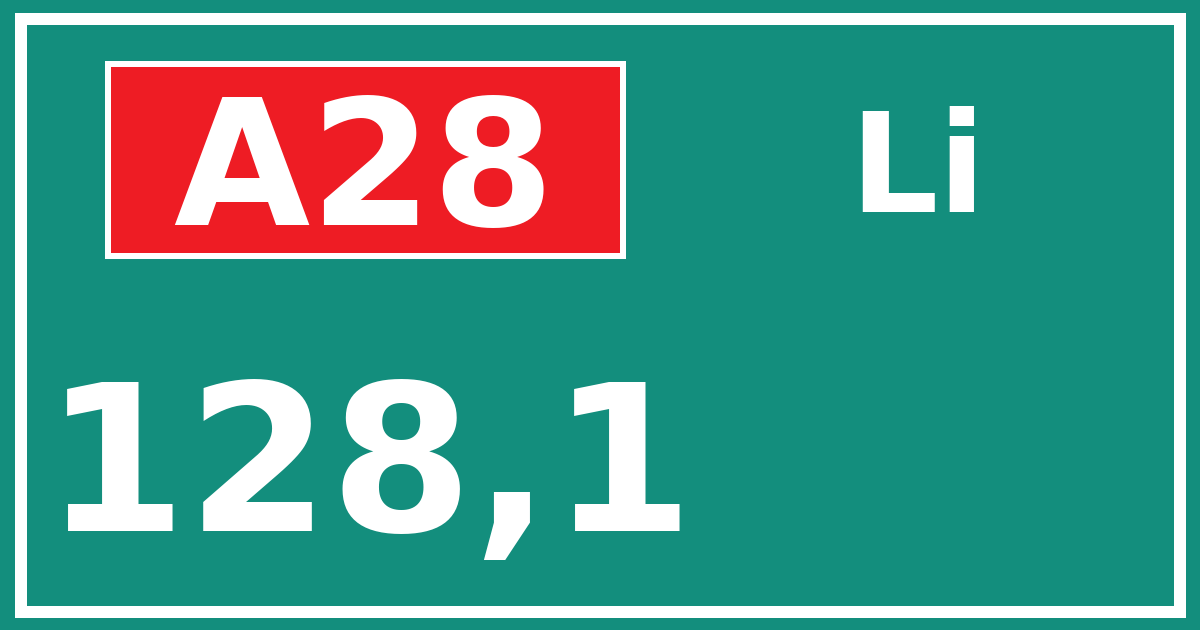Hectometerbord A28 128,1 zijde Li