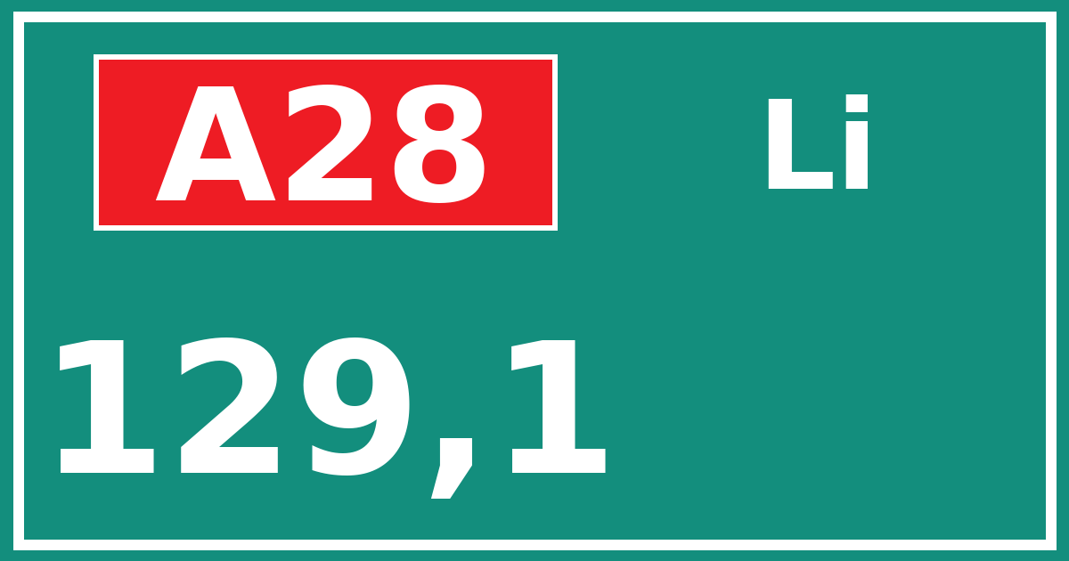 Hectometerbord A28 129,1 zijde Li