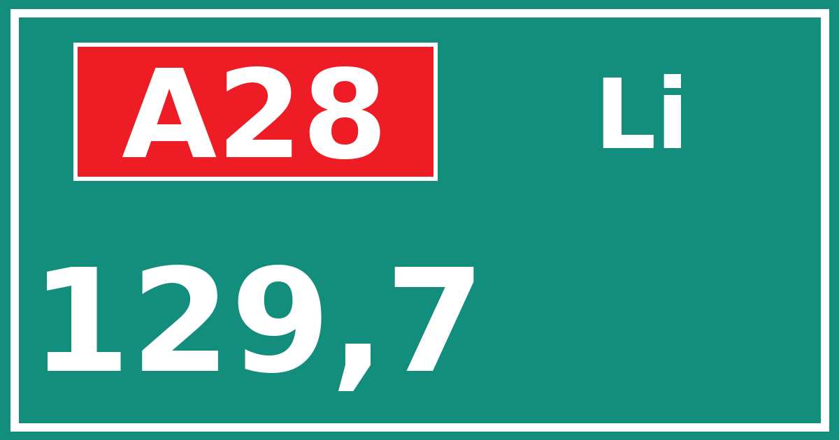 Hectometerbord A28 129,7 zijde Li