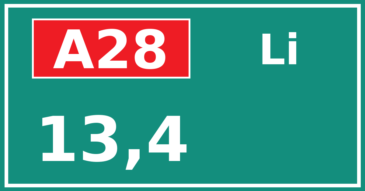 Hectometerbord A28 13,4 zijde Li