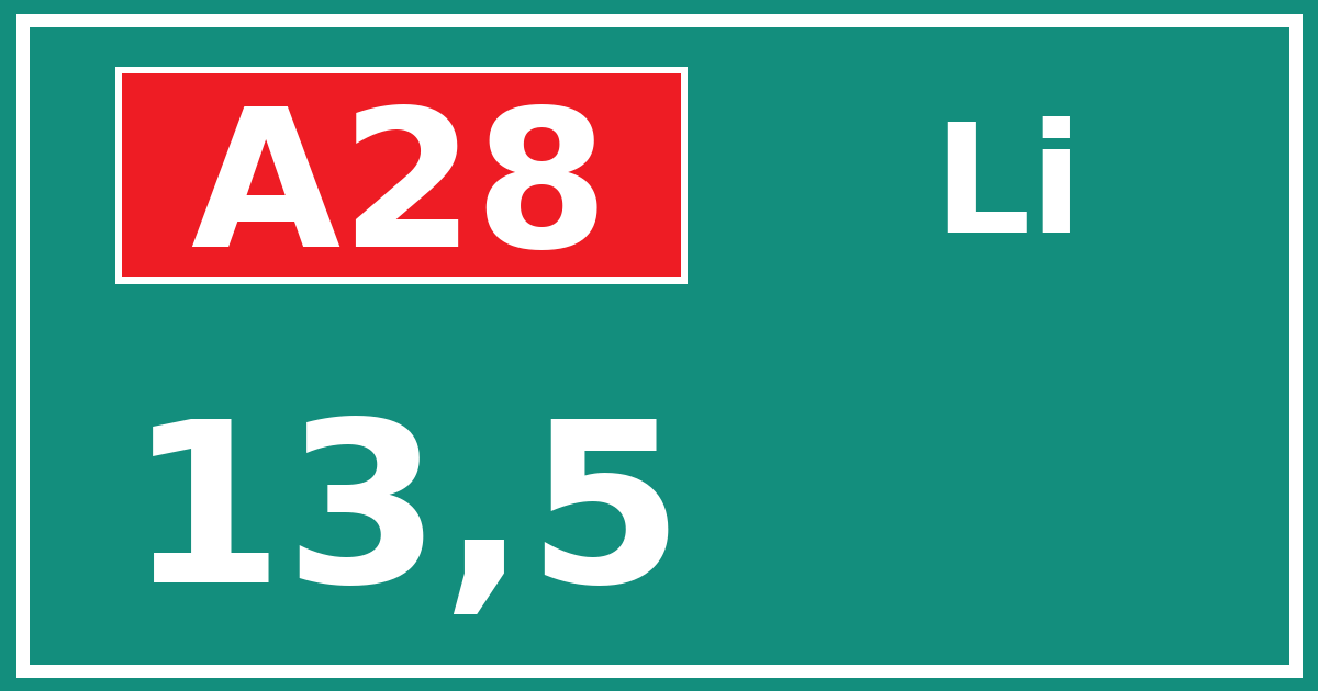 Hectometerbord A28 13,5 zijde Li