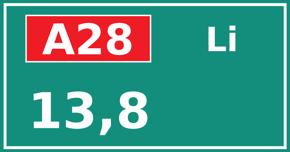 Hectometerbord A28 13,8 zijde Li