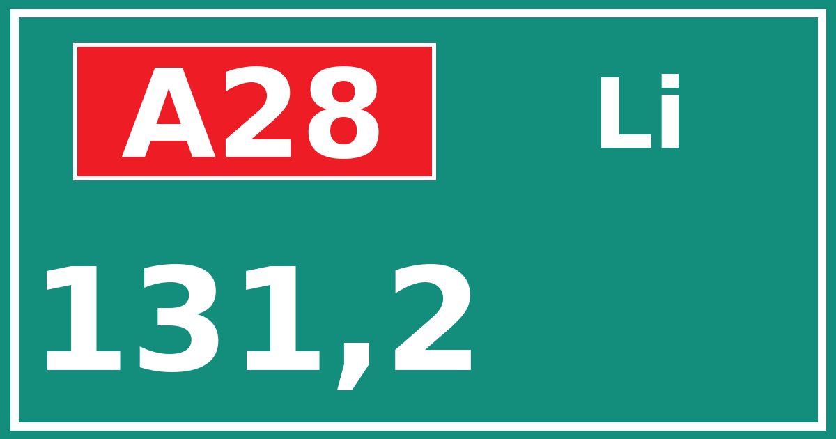 Hectometerbord A28 131,2 zijde Li