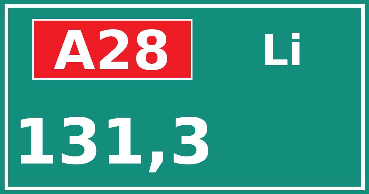 Hectometerbord A28 131,3 zijde Li