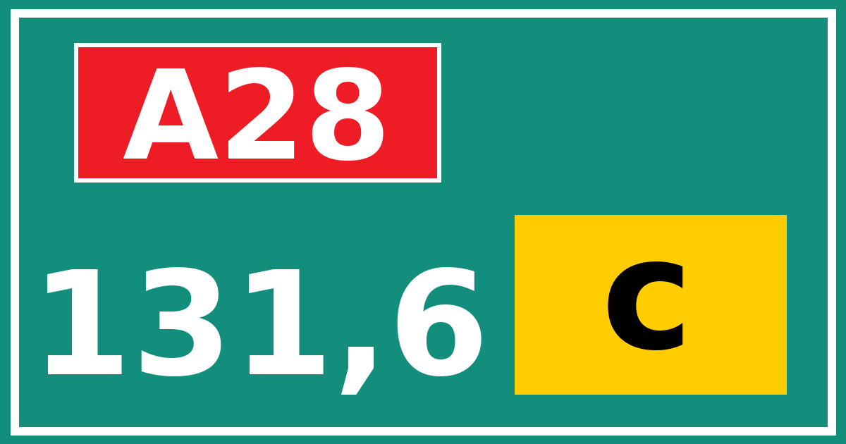 Hectometerbord A28 131,6 letter c