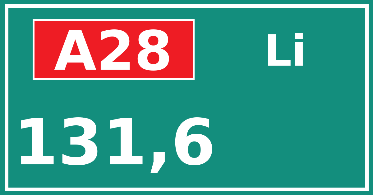 Hectometerbord A28 131,6 zijde Li