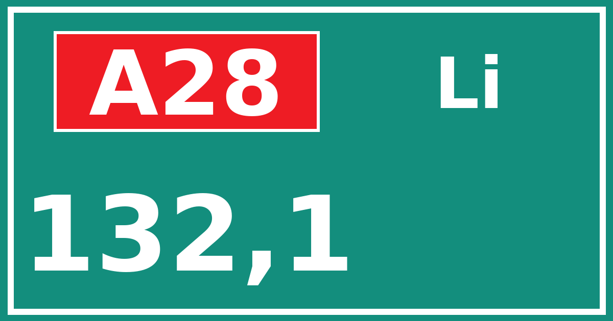 Hectometerbord A28 132,1 zijde Li