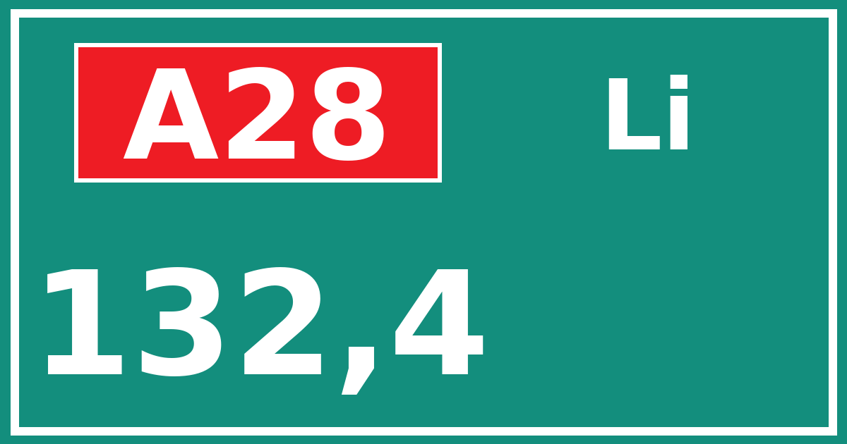 Hectometerbord A28 132,4 zijde Li