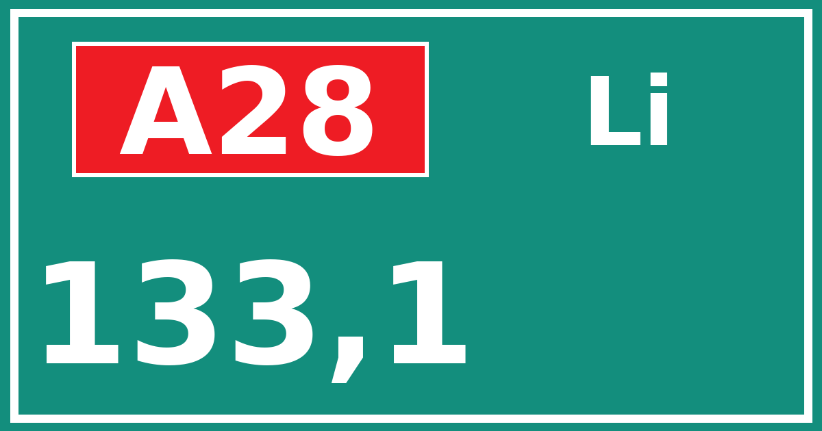 Hectometerbord A28 133,1 zijde Li