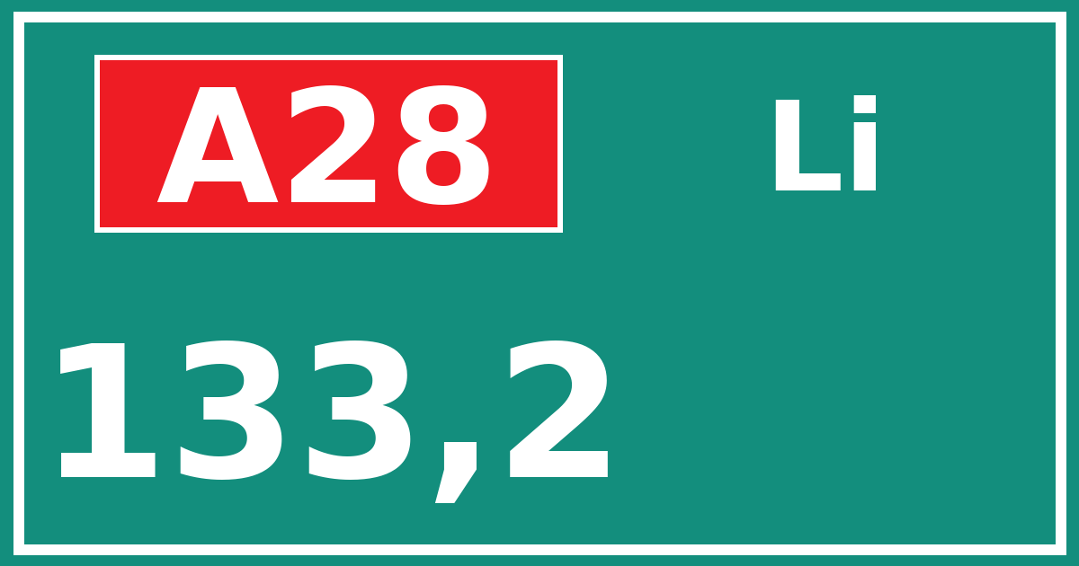 Hectometerbord A28 133,2 zijde Li