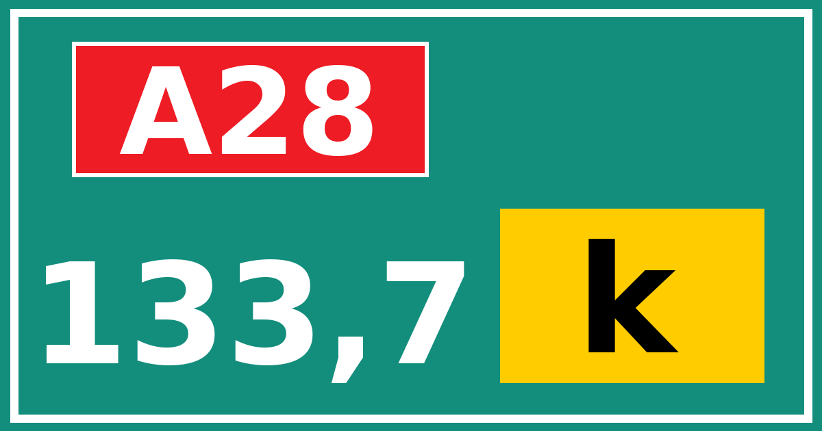 Hectometerbord A28 133,7 letter k